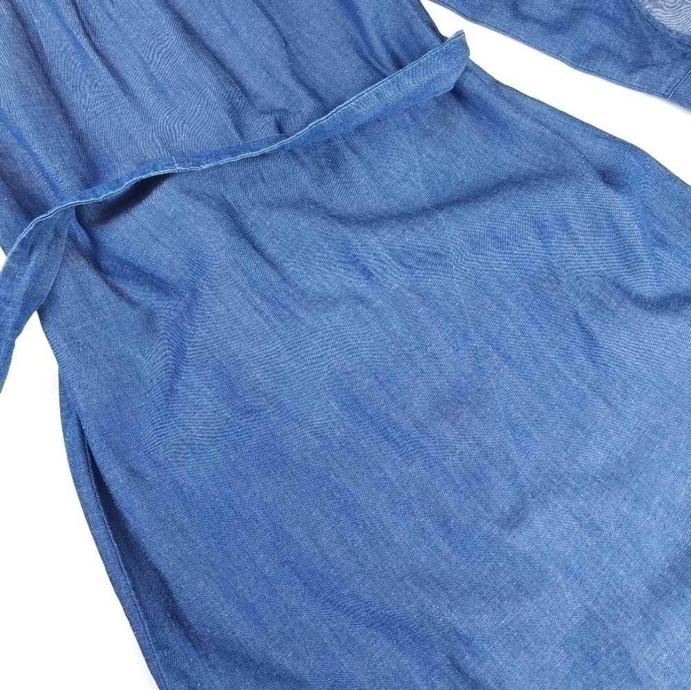 Loft Blue Lyocel Linen Blend Button Down Dress Sz Xs - Picture 10 of 11